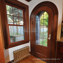External solid wood entry doors with arched glass for backyard garden